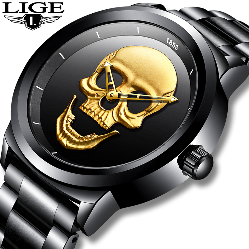Luxury Watch Investment - Lige-男性用ステンレススチールスポーツ腕時計,クォーツ時計,耐水性,男性用