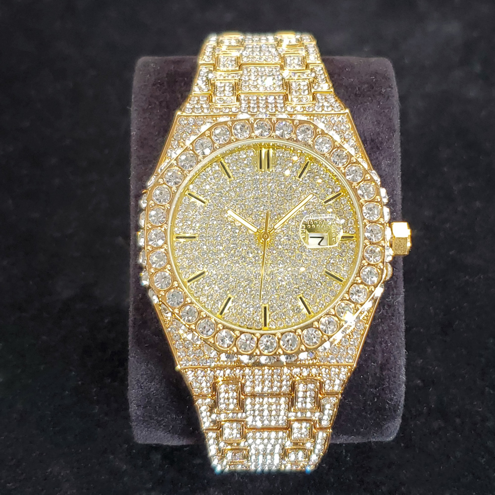 Luxury Watch Iceberg - 高級ダイヤモンドゴールド腕時計 メンズ有名ブランド ファッション アイスアウト クォーツ腕時計 光沢のあるステンレススチール