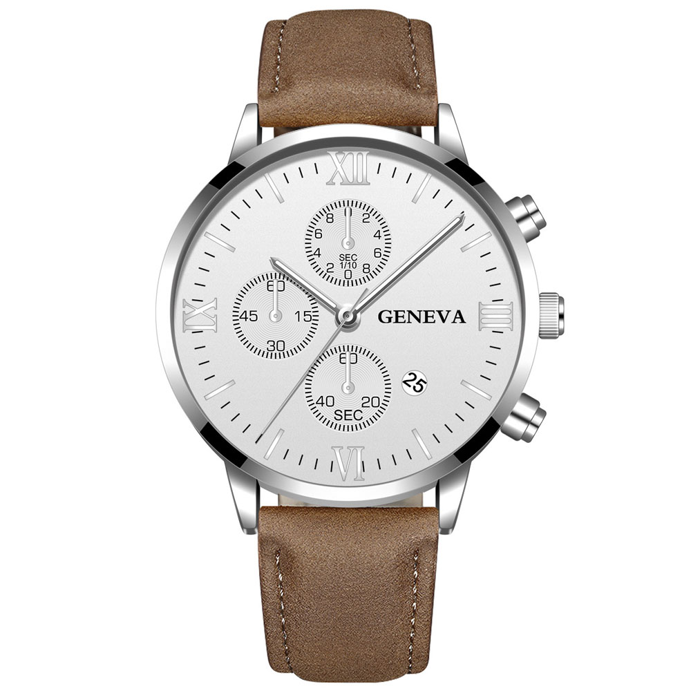 Luxury Watch Top 10 - ジュネーブファッション男性日付合金ケース合成皮革アナログクォーツスポーツウォッチ男性時計トップブランドの高級レロジオ Masculino