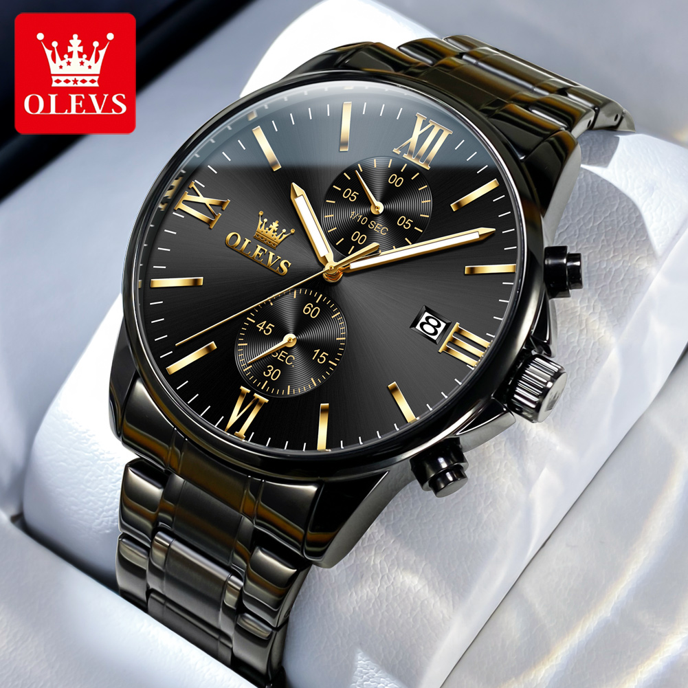 Luxury Watch Maker - OLEVS 2886 クラシックブラッククォーツ時計男性用エレガントなクロノグラフ自動日付時計防水発光トップブランドメンズ腕時計