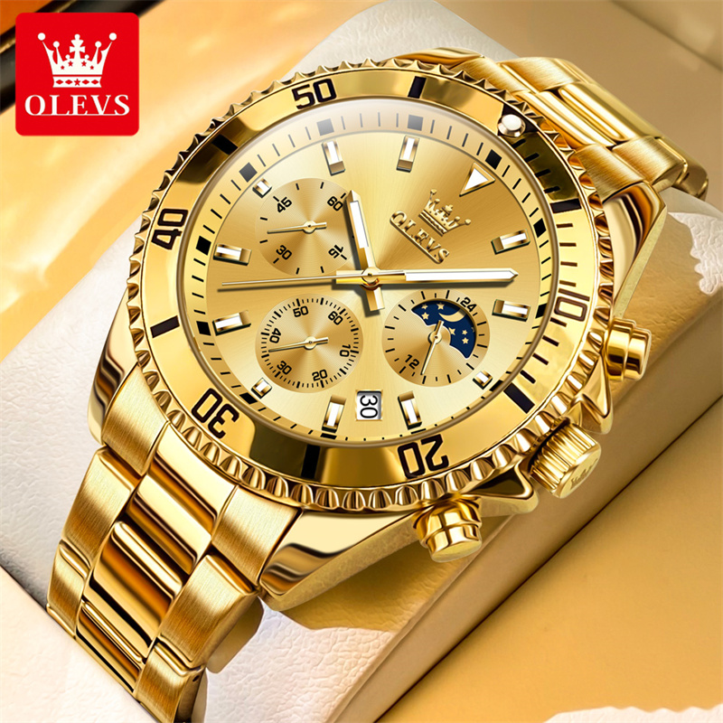 Luxury Watch Maker - Olevs-高級メンズウォッチ,ミリタリー腕時計,ゴールド,クォーツ,耐水性,発光,ステンレススチール,男性