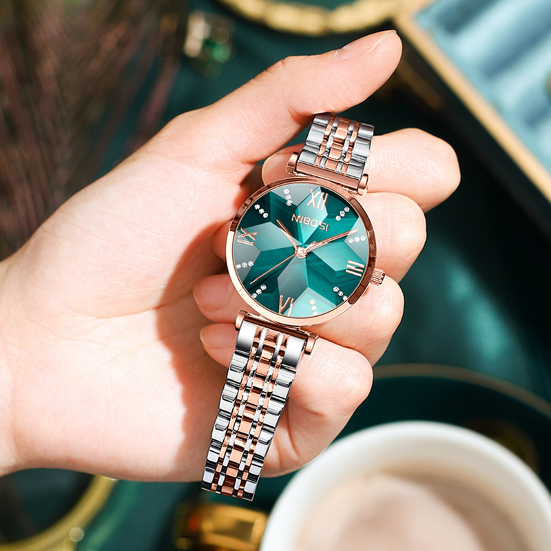 Luxury Watch Top 10 - Nibosi-女性用ダイヤモンドミラー付きクォーツ時計,高級品,トップブランド,ステンレス鋼,防水,女性用ファッション
