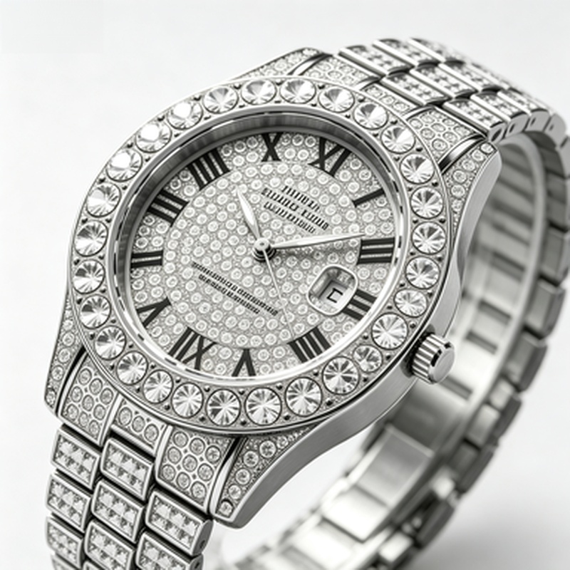 Luxury Watch Iceberg - 大人気のゴールドラグジュアリーアイスアウトクォーツウォッチ、男女兼用、キラキラ輝くラインストーンカレンダー付き腕時計、男性女性向けパーティー用ジュエリー時計