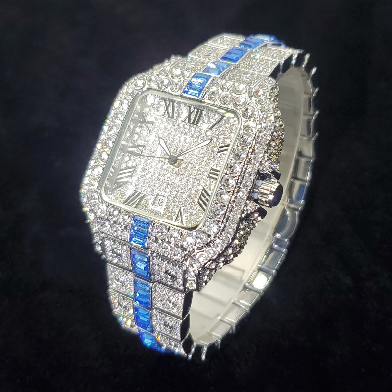 Luxury Watch Iceberg - ニューファッションダイヤモンドウォッチメンズアイスアウトブリンブリンクォーツ腕時計ヒップホップステンレススチール夜光日付表示ギフト男性向け