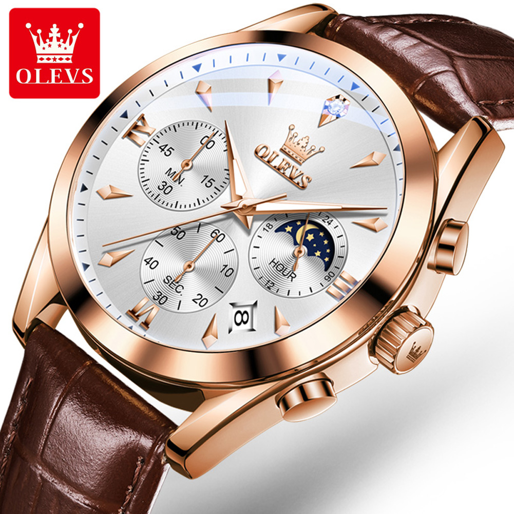 Luxury Watch Investment - Olevs-メンズレザークォーツ時計,防水,発光,カレンダー,ラグジュアリー,クロノグラフ,ファッション,ブランド,新品