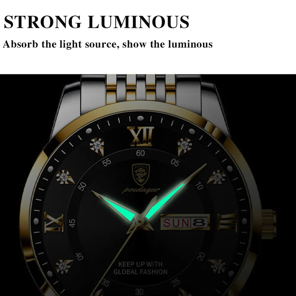 Poedagar トップブランドメンズ腕時計ステンレス鋼週日 - Luxury Watch Top 10 のレビューと価格