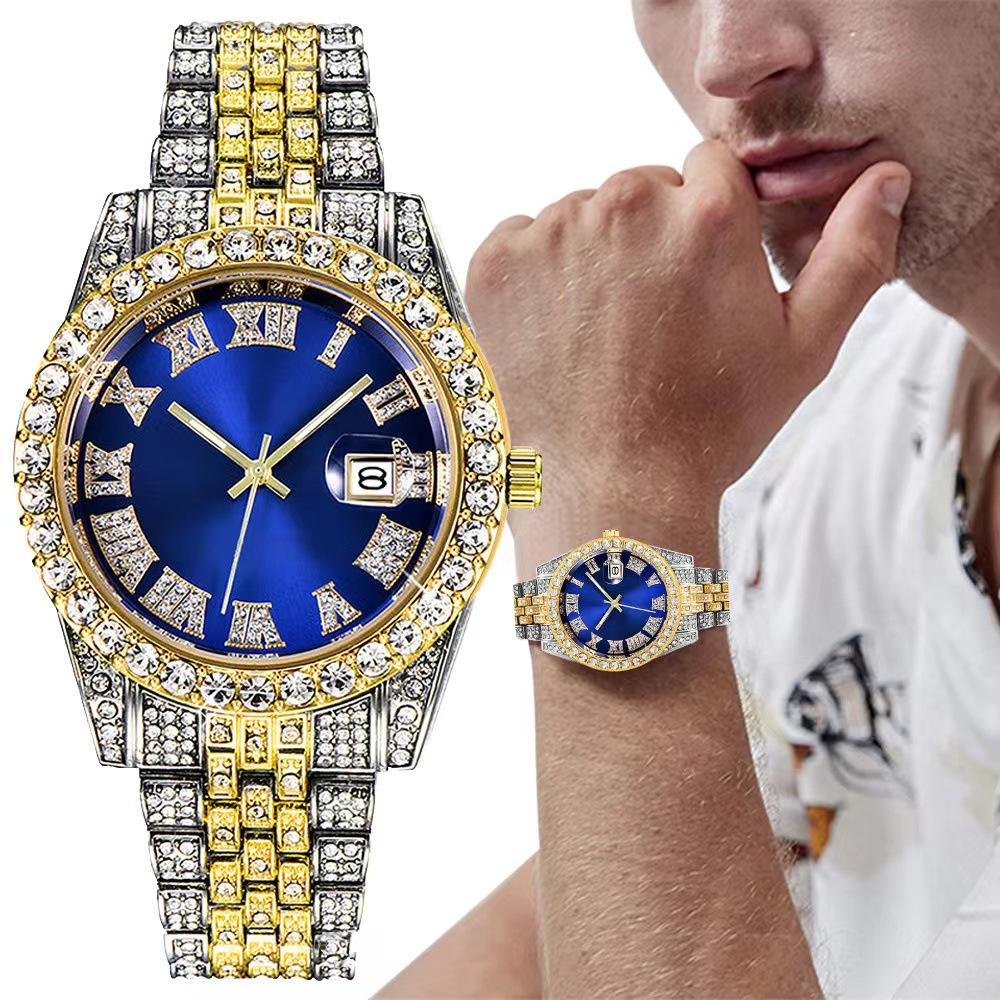 高級ヒップホップステンレススチールゴールドカラーカレンダー腕 - Luxury Watch Iceberg のレビューと価格