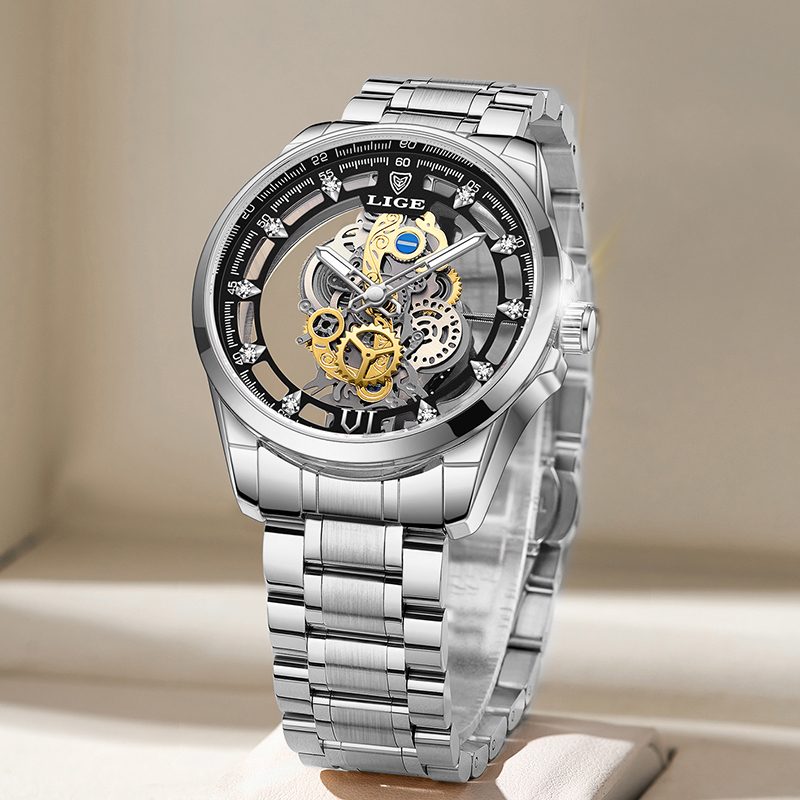 LIGE ファッショントップ高級メンズ腕時計スケルトン自動ク - Luxury Watch Top 10 のレビューと価格
