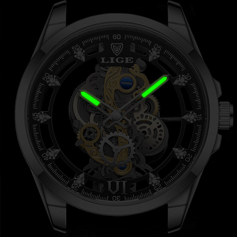 LIGE ファッショントップ高級メンズ腕時計スケルトン自動ク - Luxury Watch Top 10 のレビューと価格