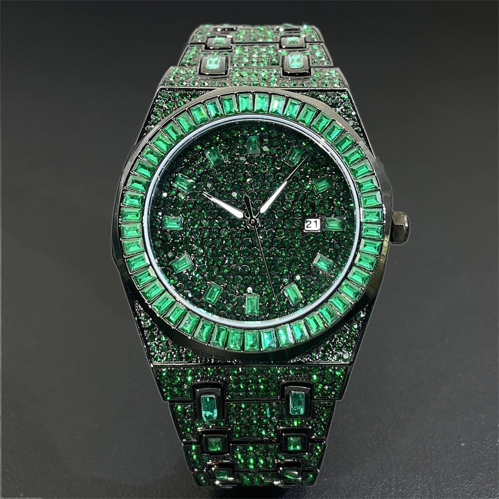 メンズクォーツ時計,グリーンダイヤモンド,自動日付時計,正方 - Luxury Watch Iceberg のレビューと価格