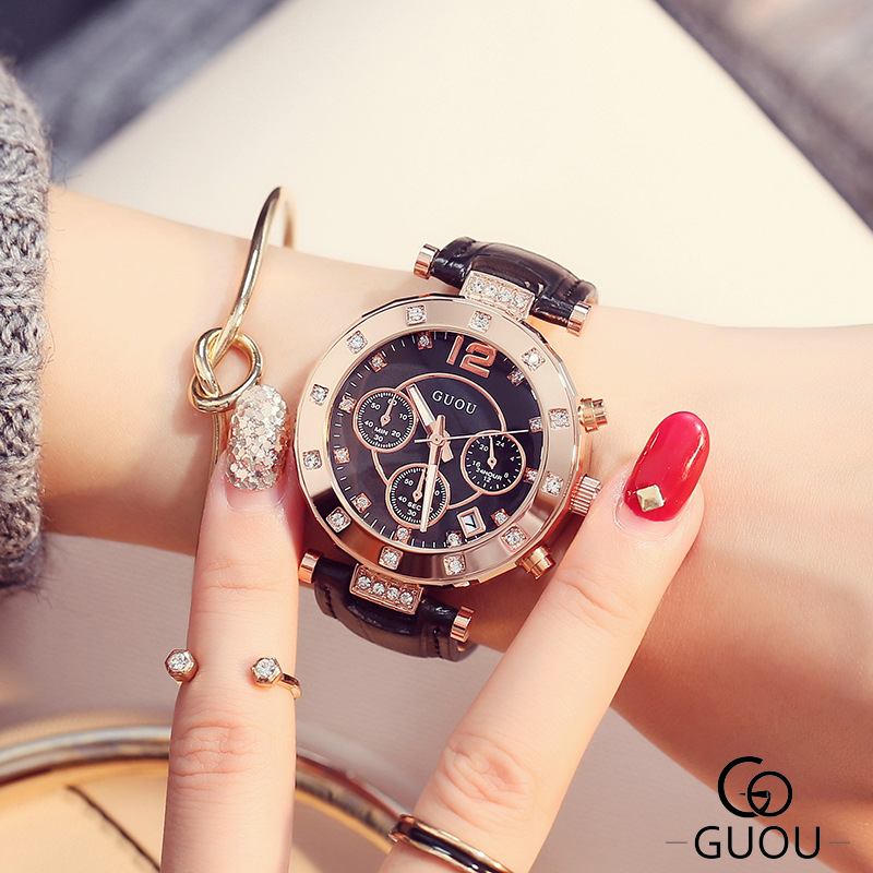 Guou-女性のための豪華なレザーウォッチ,カレンダー,ファ - Luxury Watch Top 10 のレビューと価格