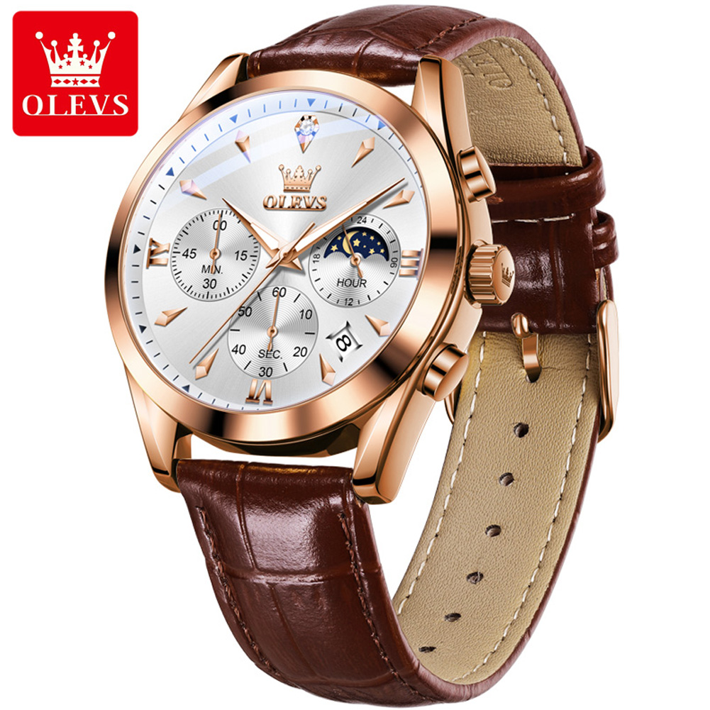 Olevs-メンズレザークォーツ時計,防水,発光,カレンダー - Luxury Watch Investment のレビューと価格