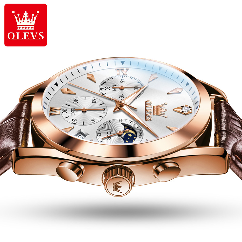 Olevs-メンズレザークォーツ時計,防水,発光,カレンダー - Luxury Watch Investment のレビューと価格